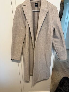 ZARA Women's Long Felt Coat in Light Beige